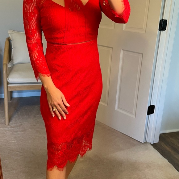 Guess Red Lace Cutout Midi Sheath Dress Open Back - Picture 3 of 7